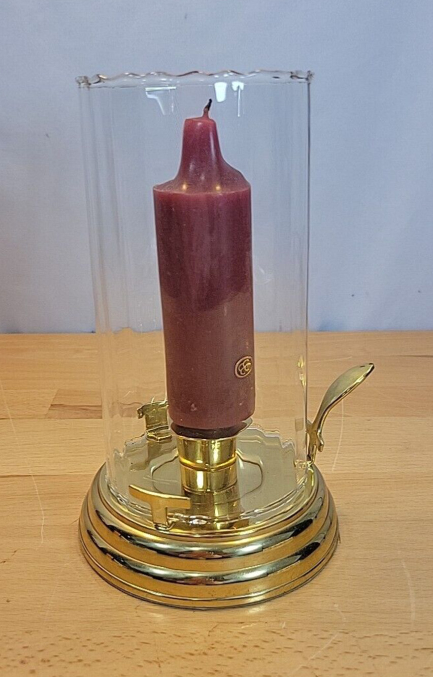 PARTYLITE Brass Chamber Lamp Taper Base Candle Holder Clear Ribbed Glass Dome 7”